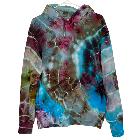 Hand Crafted Other - Handmade Geode Tie Dye Hoodie Sweatshirt Pullover Mens Large Unisex Blue Pockets